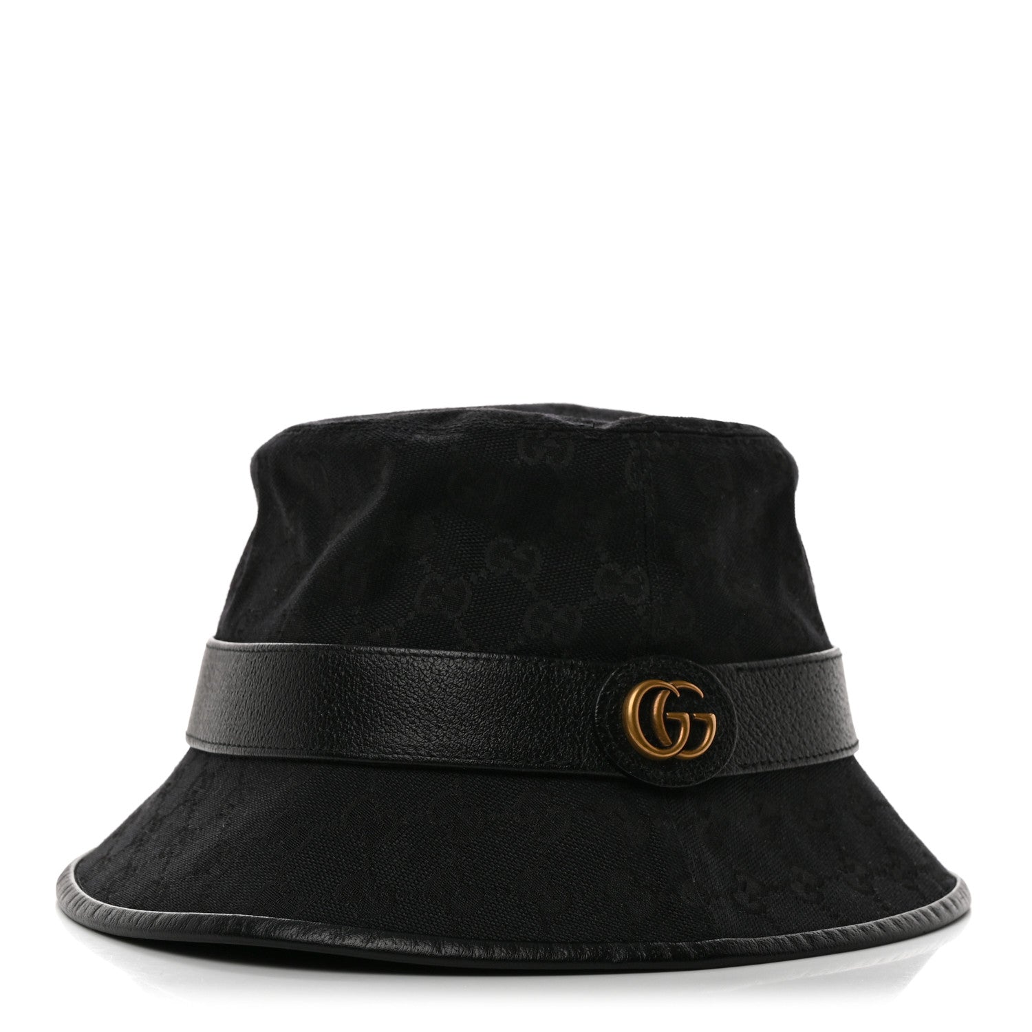 Gucci Monogram Textured Dollar Calfskin GG Jago Bucket Hat M Black 1 of 11