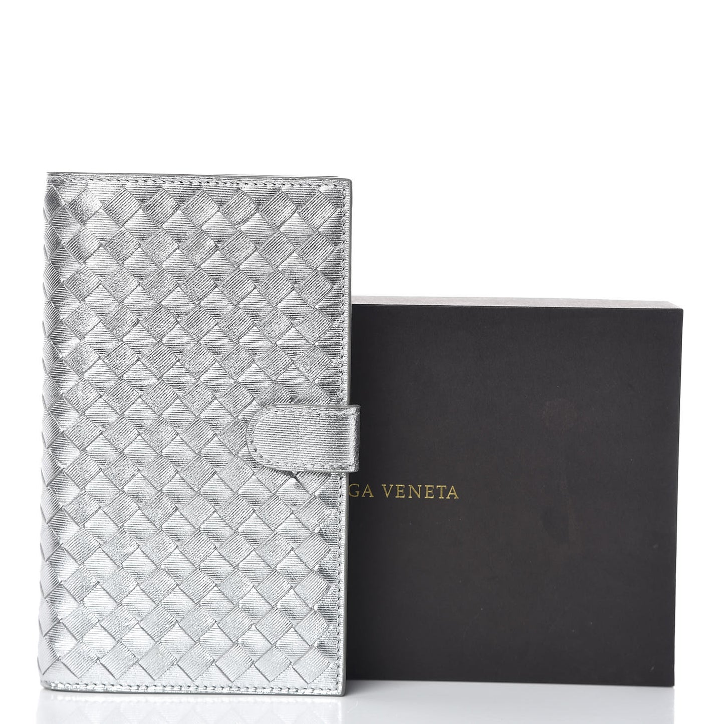 Metallic Grosgrain Intrecciato Continental Wallet Silver
