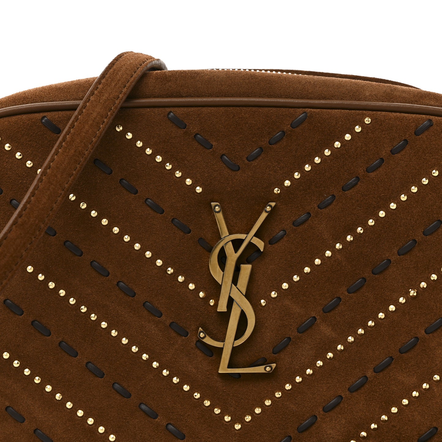 Suede Studded Woven Monogram Lou Camera Bag Dark Cookie