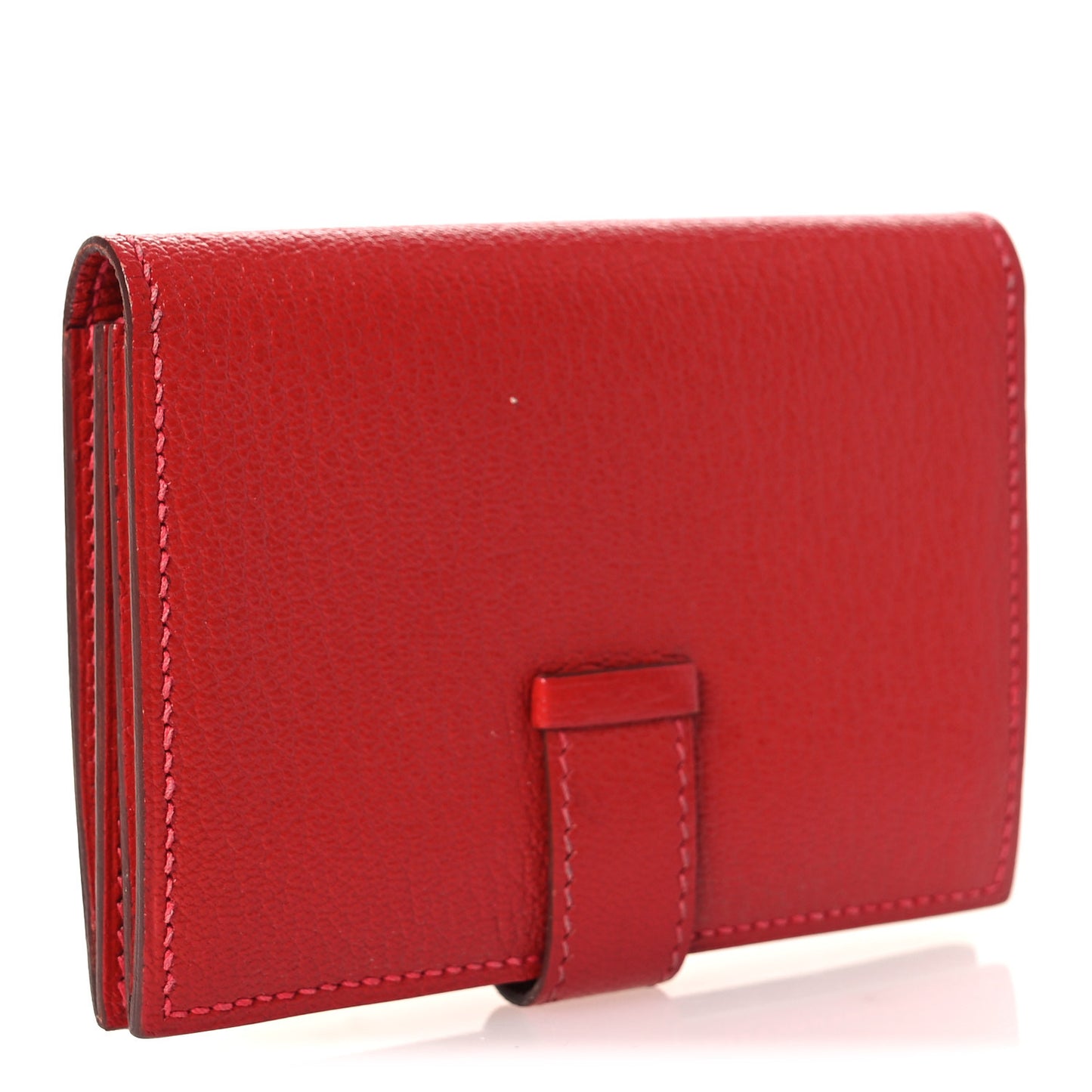 Chevre Mysore Bearn Card Holder Wallet Rouge Casaque