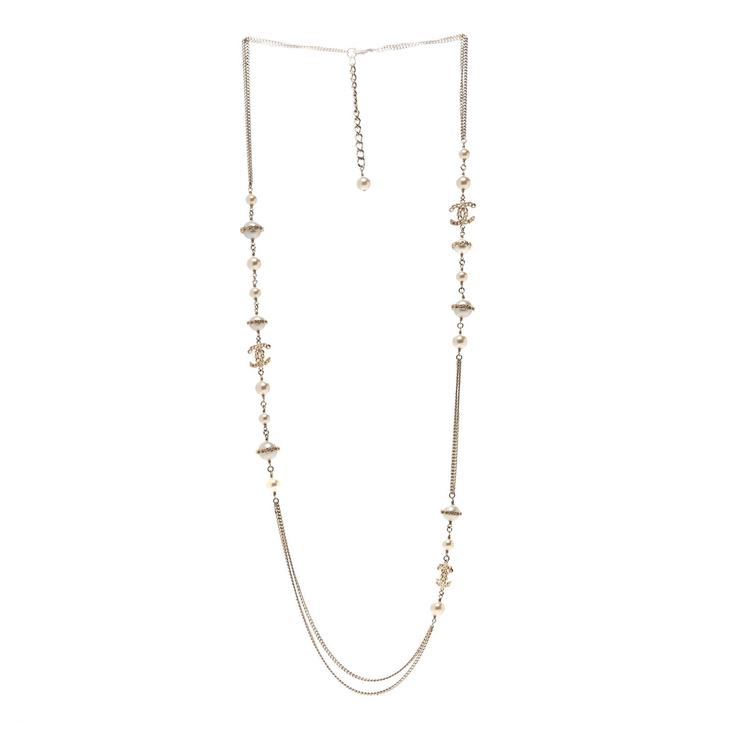 Pearl Chain CC Multi Strand Necklace Gold