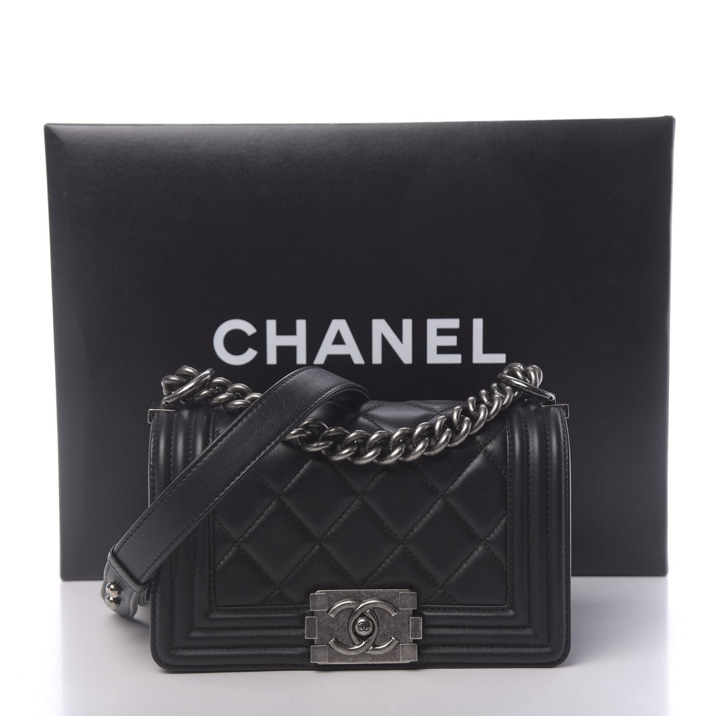 Calfskin Quilted Small Boy Flap Black