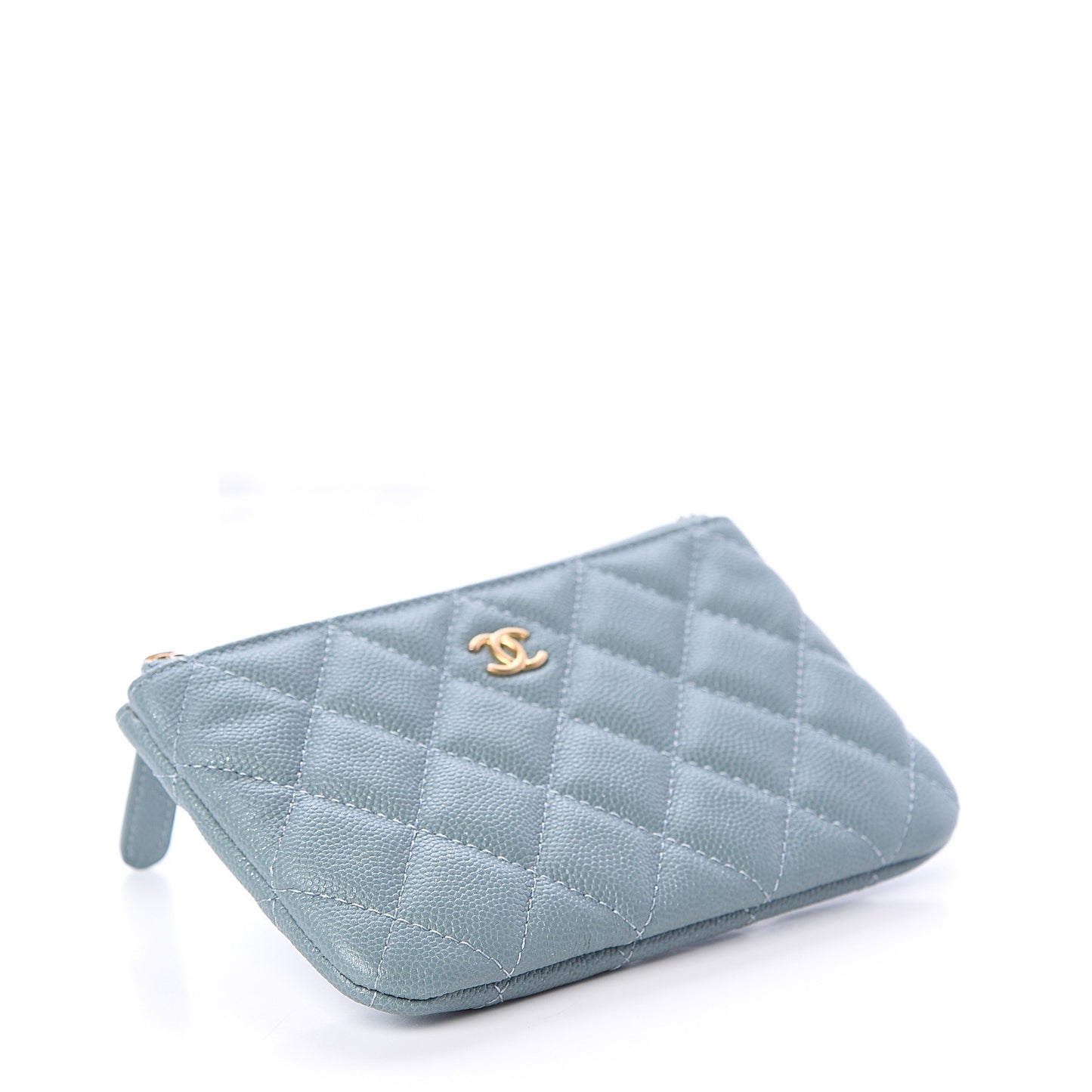 Iridescent Caviar Quilted Small Cosmetic Case Light Blue