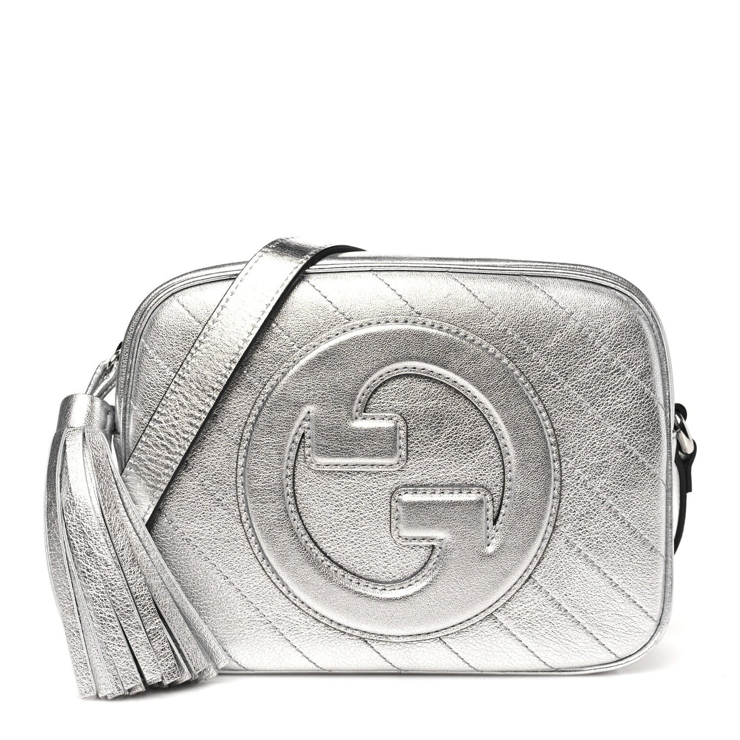 Metallic Sakai Be Green Calfskin Diagonal Stitched Small Blondie Shoulder Bag Silver