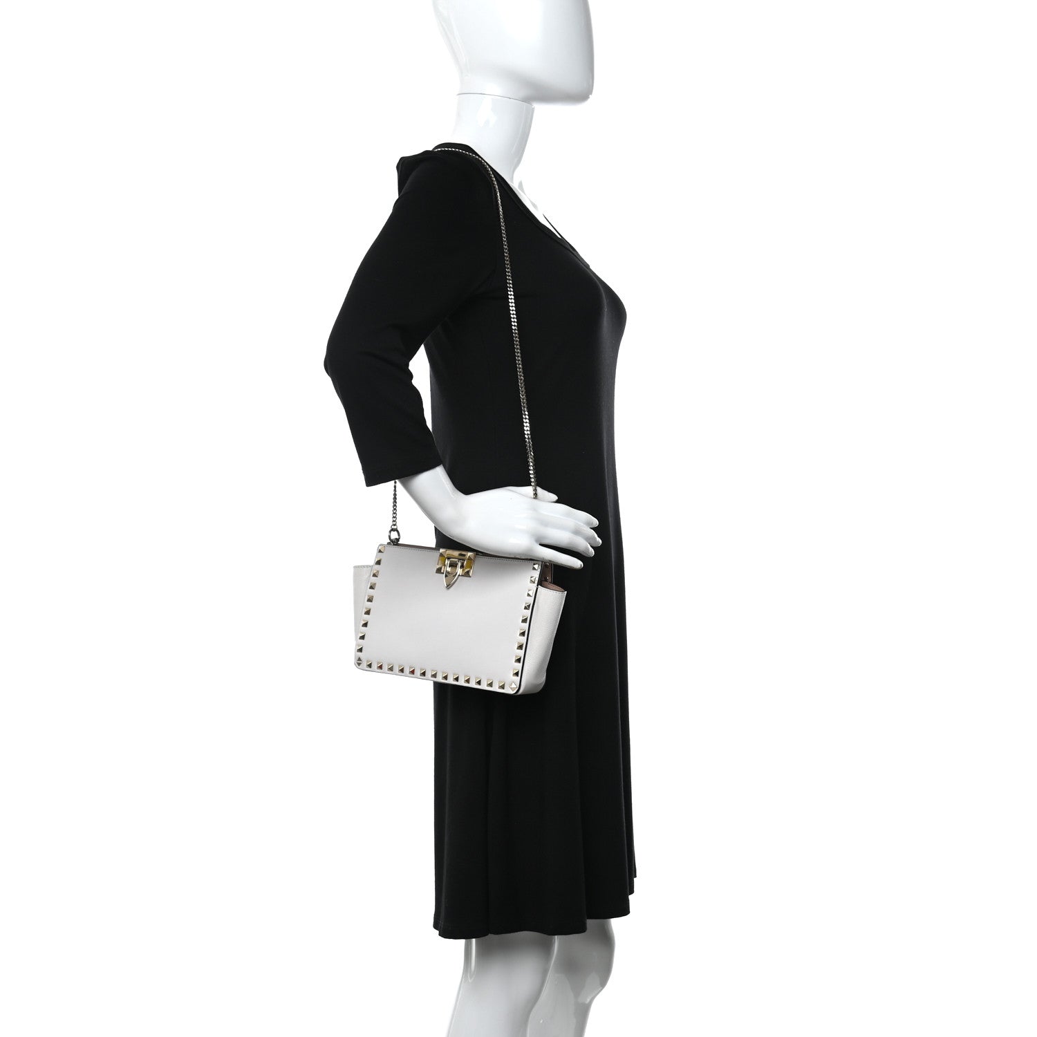 Valentino Garavani Vitello Rockstud Chain Clutch White 2 of 9