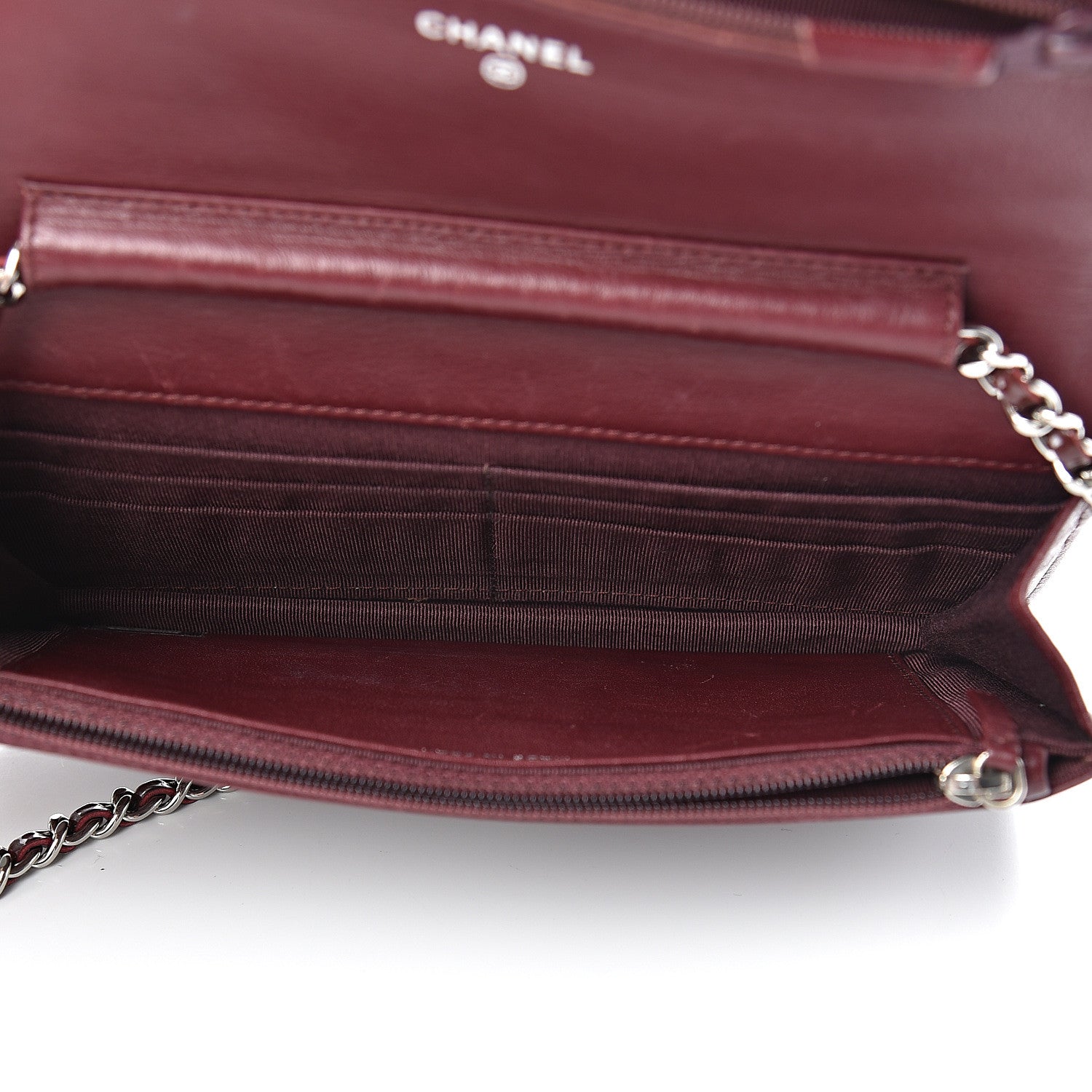 Chanel Patent Quilted Wallet On Chain WOC Burgundy 4 of 16
