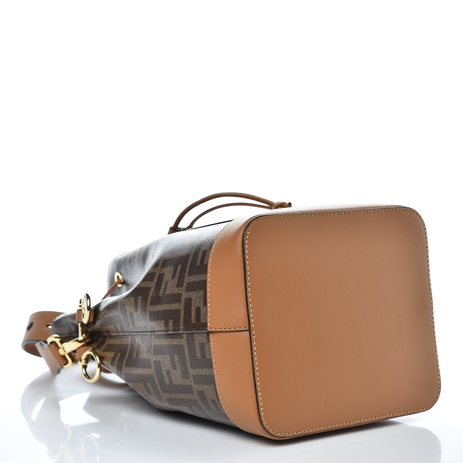 Fendi Glazed Fabric Vitello Grace F is Fendi FF 1974 Stamp Patch Grande Mon Tresor Bucket Bag Mogano Panna Nocciola 4 of 8