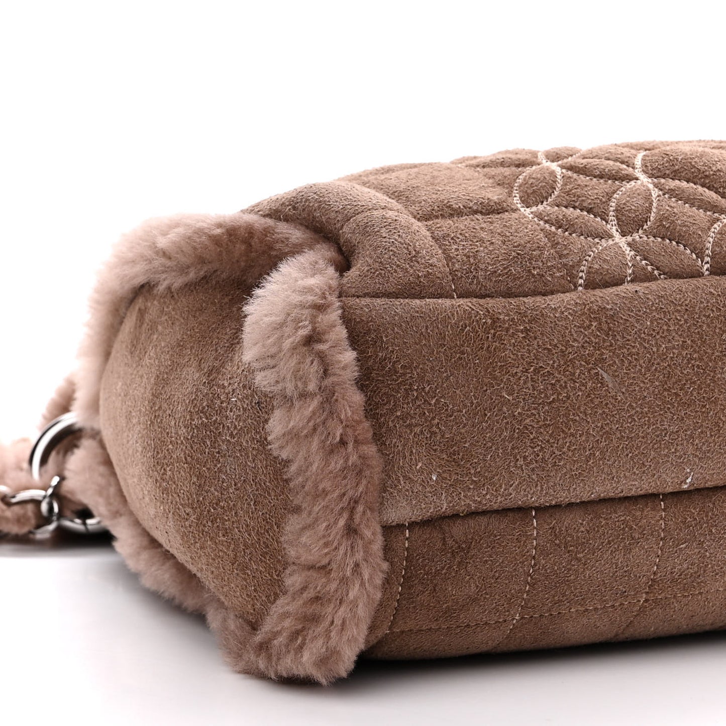 Shearling Suede Stiched CC Tote Dark Brown