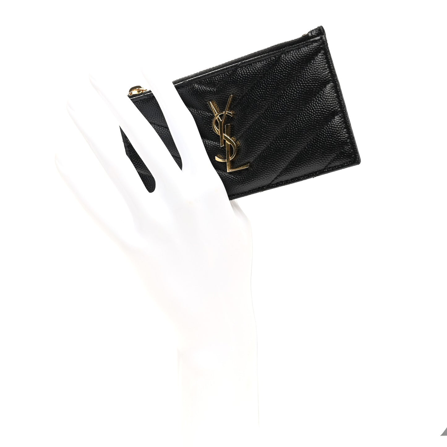 Grain De Poudre Matelasse Chevron Monogram Fragments Zippered Card Case Black