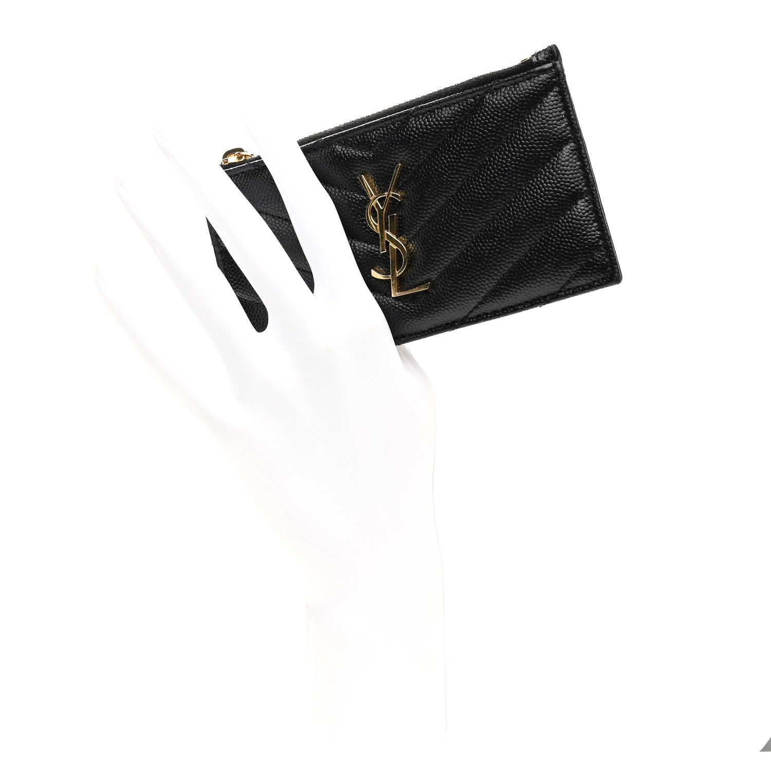 Saint Laurent Grain De Poudre Matelasse Chevron Monogram Fragments Zippered Card Case Black 2 of 10