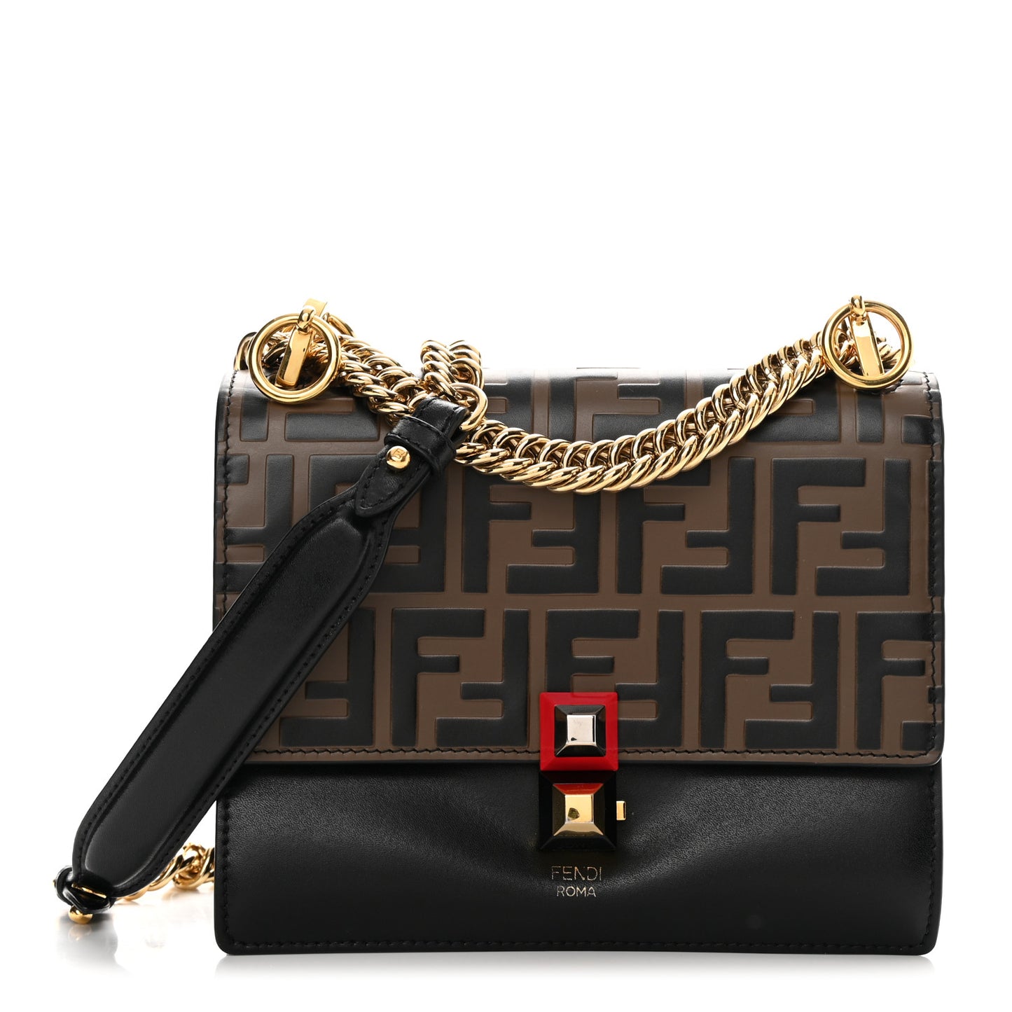 Vitello Liberty Bi-Color FF 1974 Embossed Small Kan I Shoulder Bag Black Maya