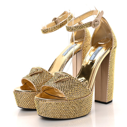 Prada Satin Crystal Triangle Logo 40/135mm Platform Sandals 38.5 Platino 3 of 7