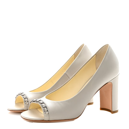 Chanel Lambskin Peep Toe CC Pumps 38 Grey 4 of 10