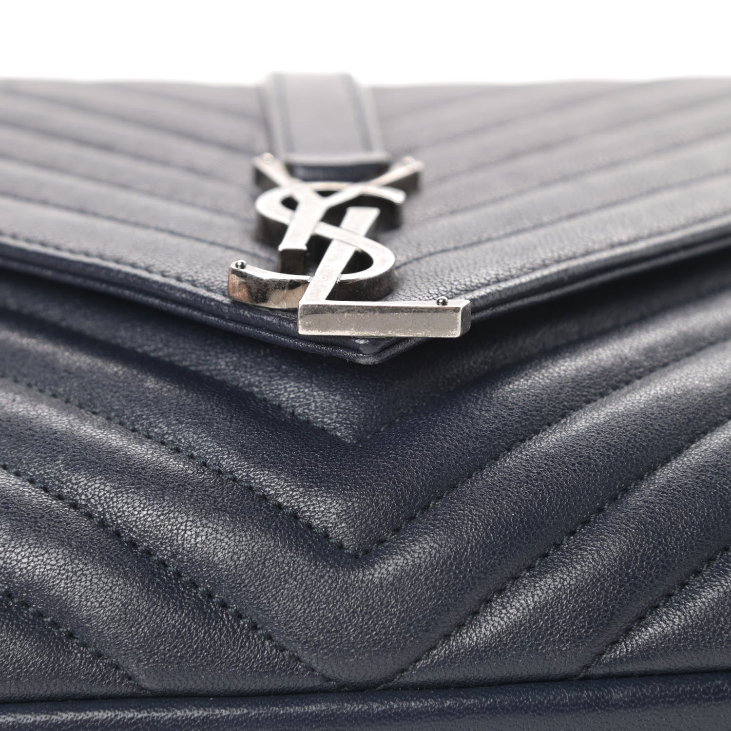 Saint Laurent Sheepskin Matelasse Chevron Monogram Large College Satchel Navy Blue 15 of 19