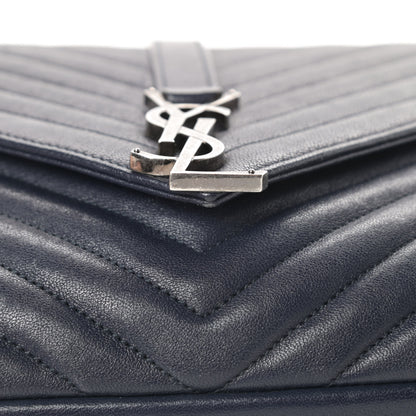 Saint Laurent Sheepskin Matelasse Chevron Monogram Large College Satchel Navy Blue 15 of 19