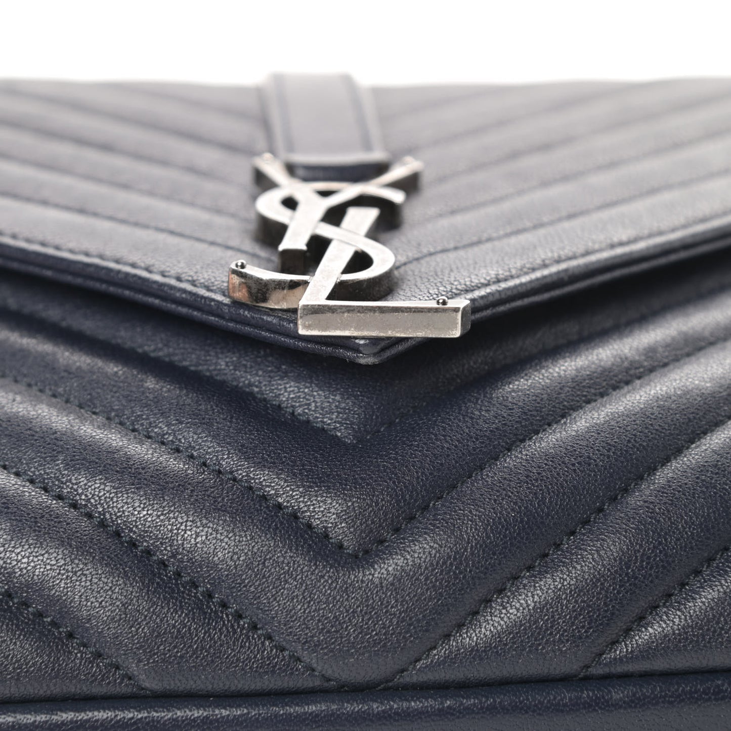 Sheepskin Matelasse Chevron Monogram Large College Satchel Navy Blue