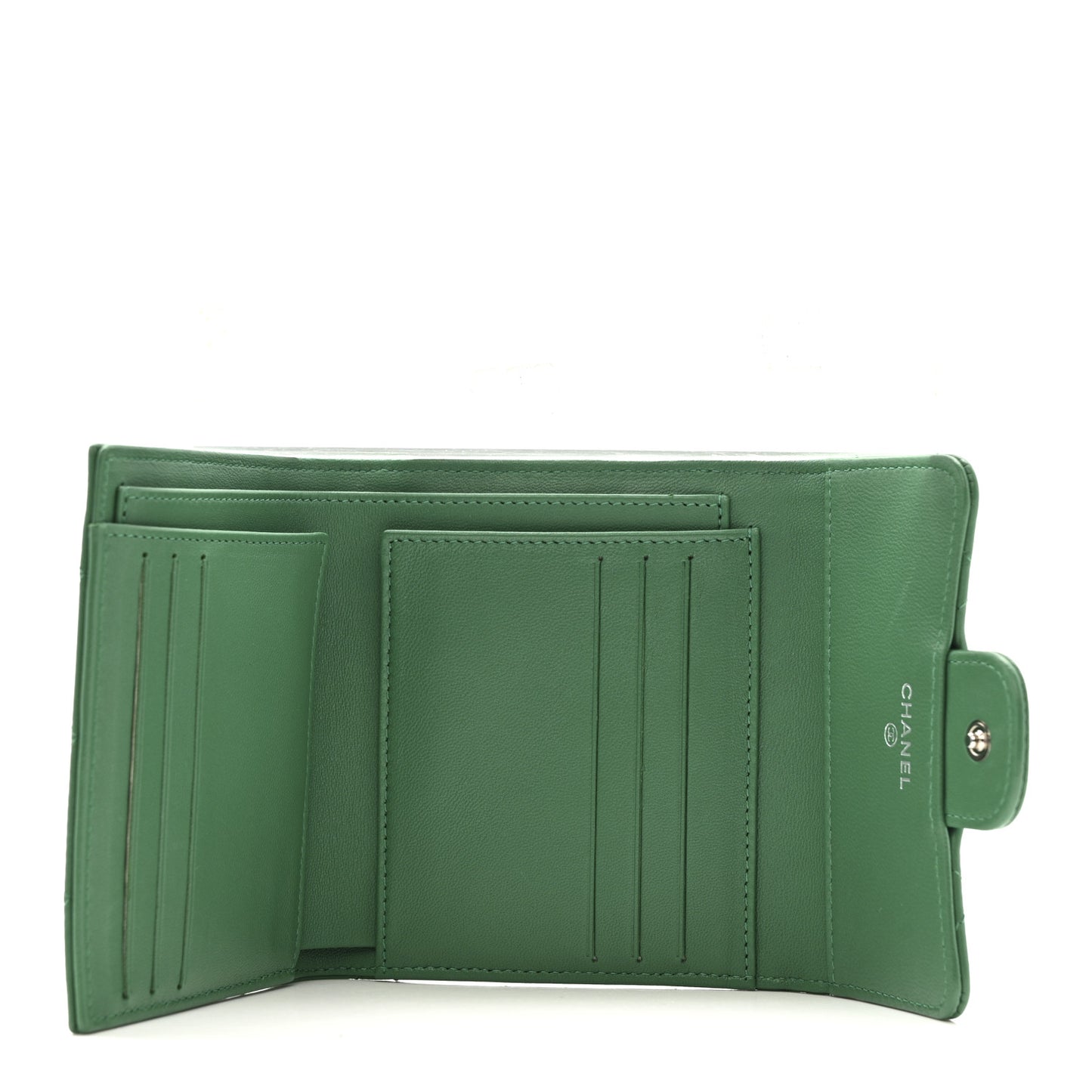 Lambskin Quilted Compact Flap Wallet Green