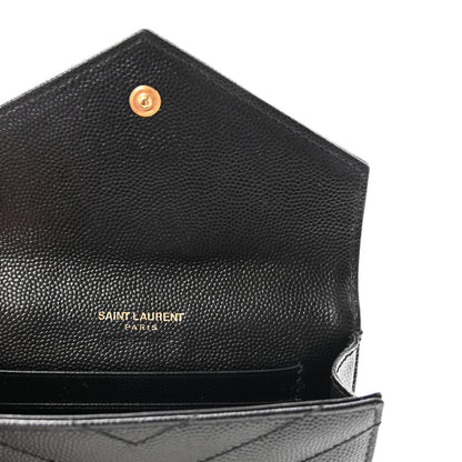 Saint Laurent Grain De Poudre Matelasse Chevron Small Monogram Envelope Wallet Black 6 of 6