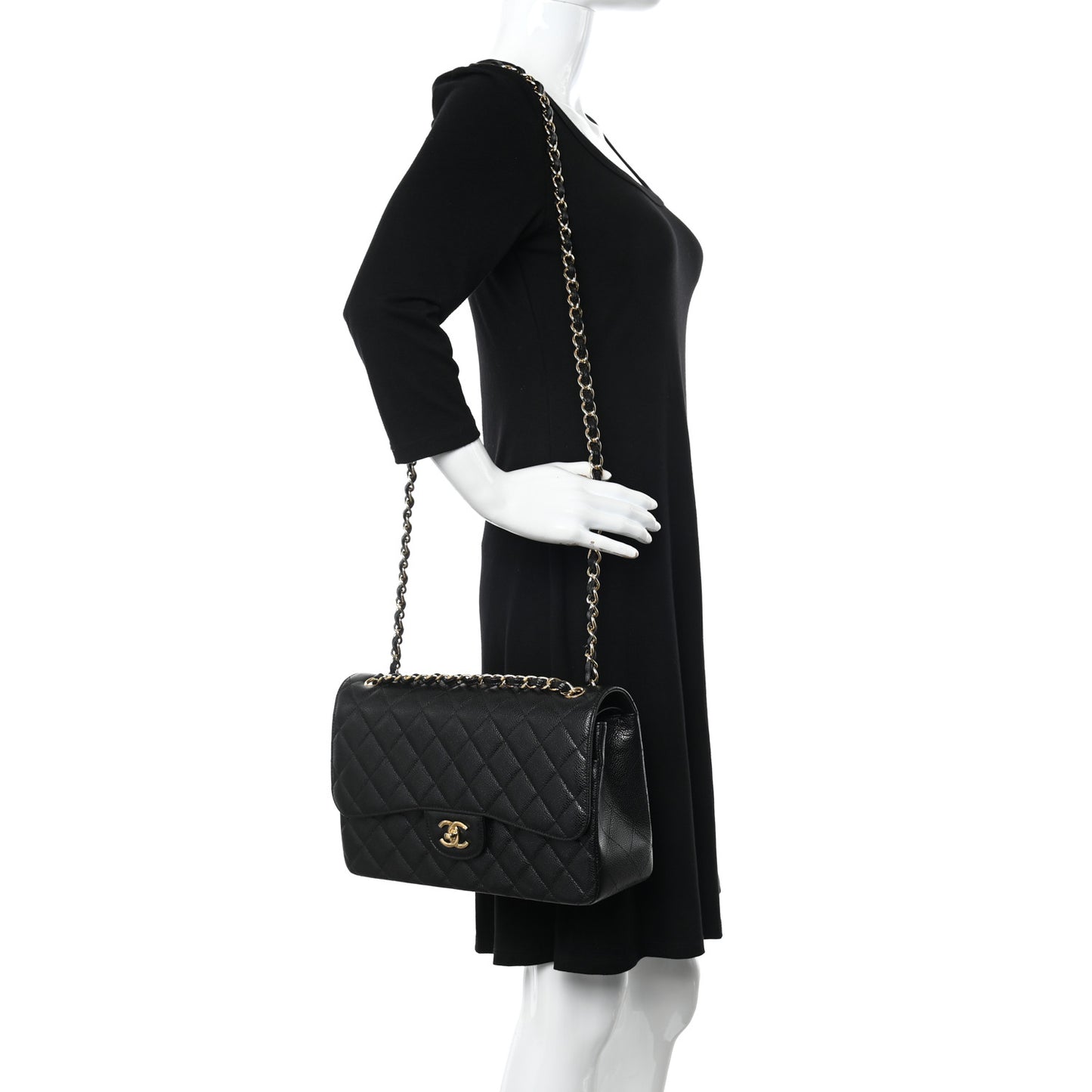 Caviar Quilted Jumbo Double Flap Black
