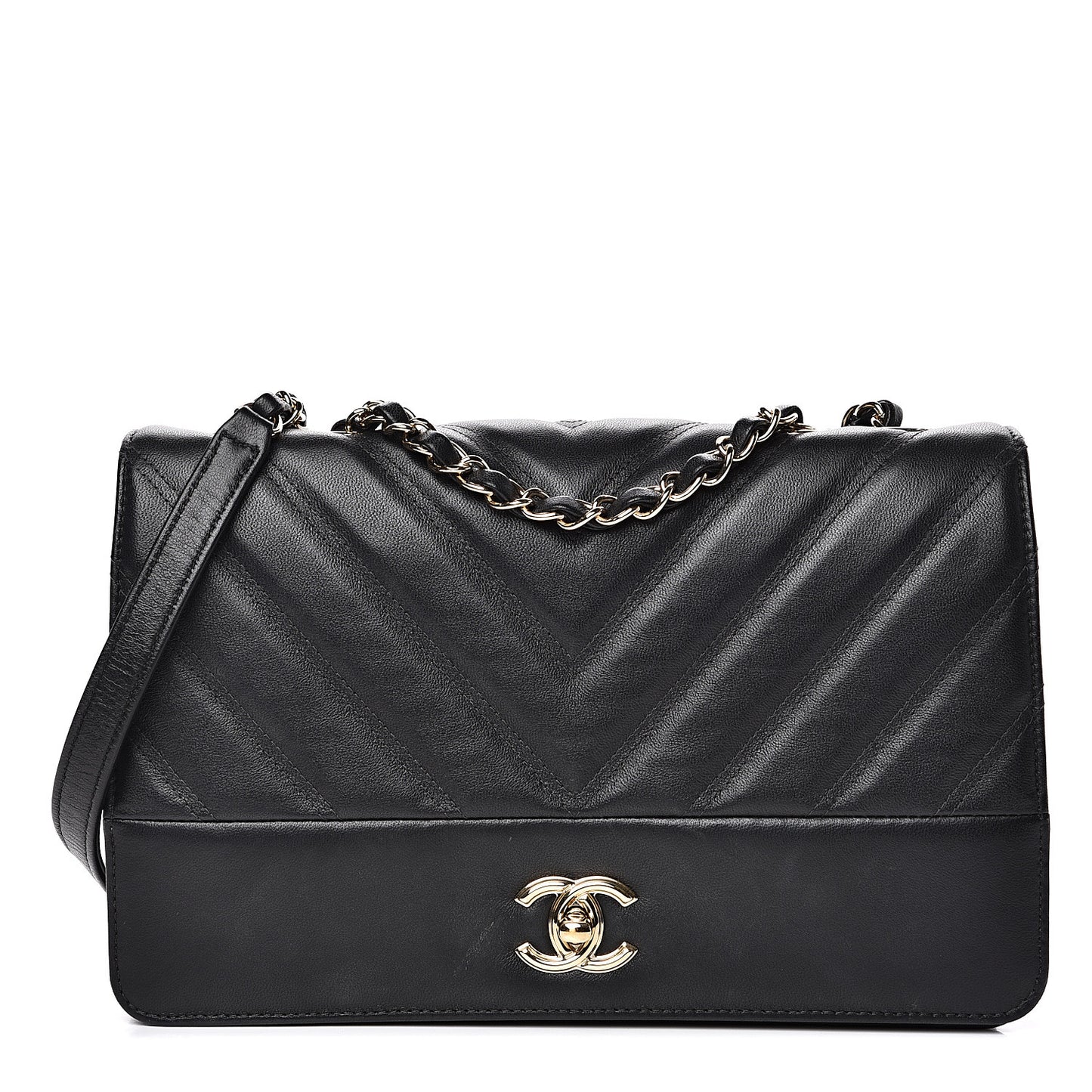 Lambskin Chevron Quilted Flap Black