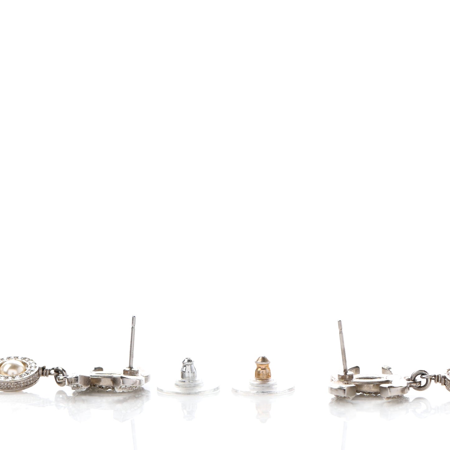 Crystal Pearl CC Drop Earrings Silver