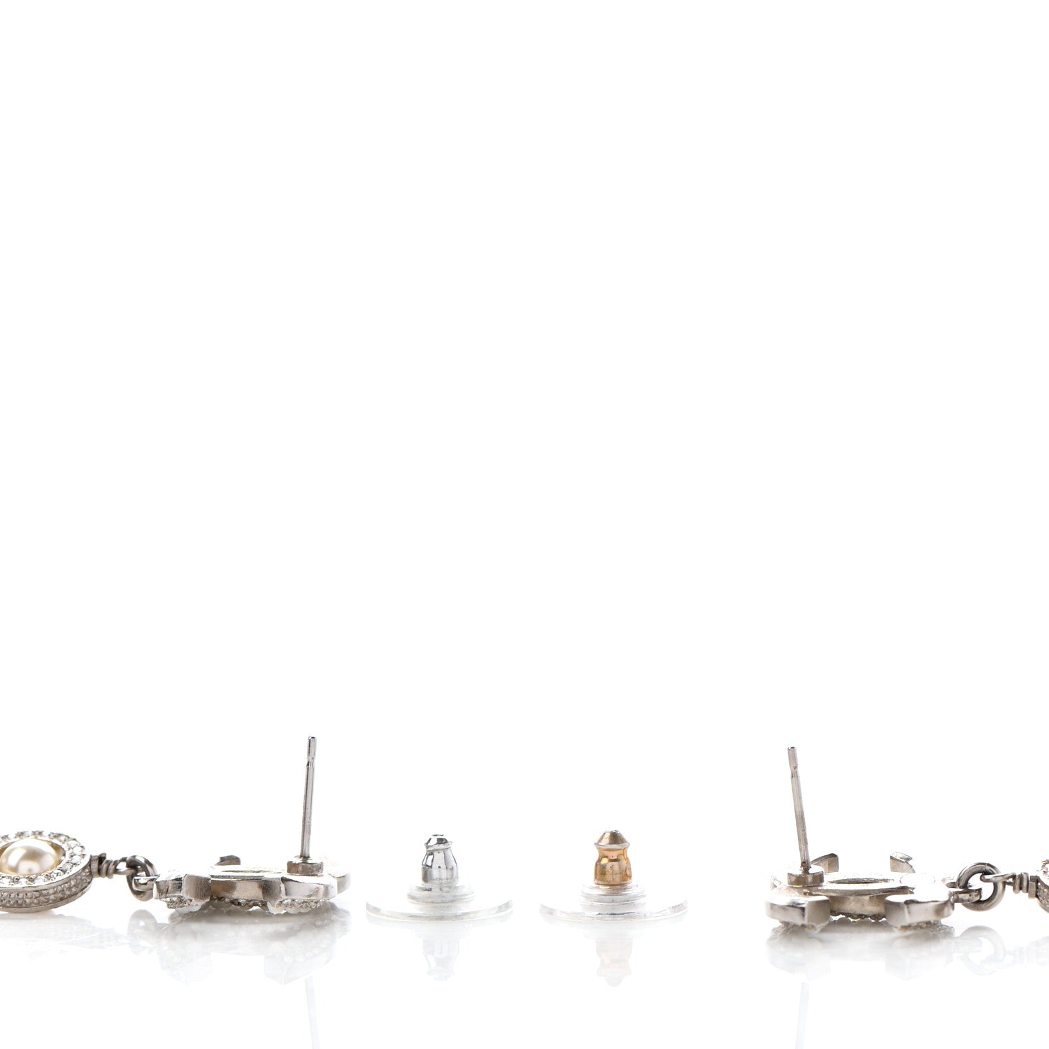 Chanel Crystal Pearl CC Drop Earrings Silver 2 of 3
