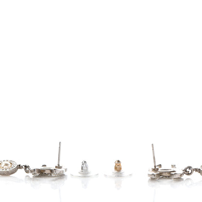 Chanel Crystal Pearl CC Drop Earrings Silver 2 of 3