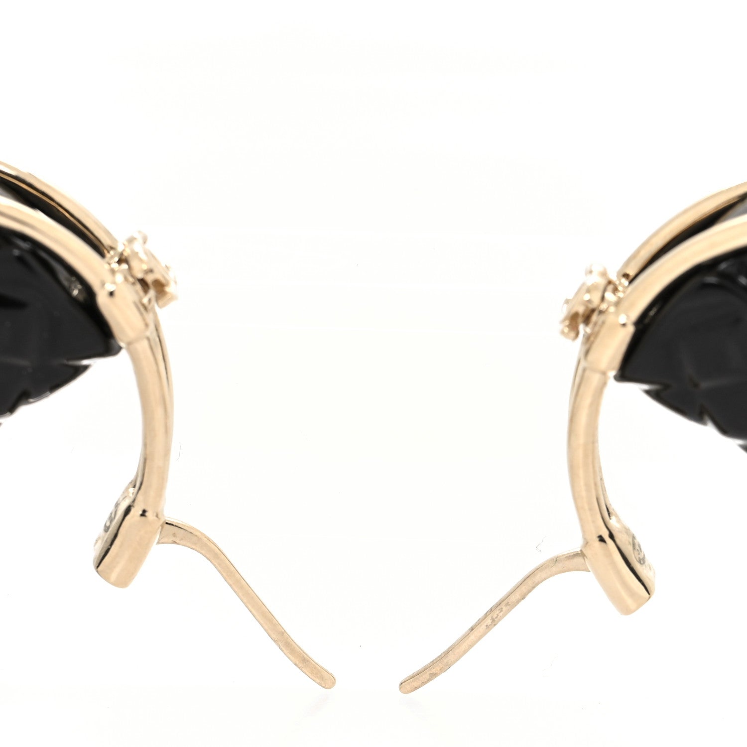 Chanel Metal Resin Quilted Flap Bag Hoop Earrings Black Gold 3 of 4