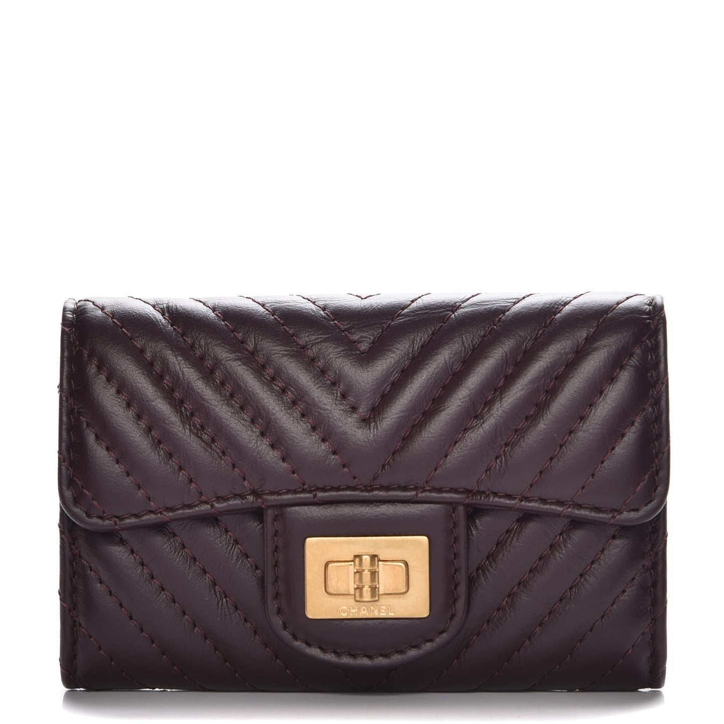Aged Calfskin Chevron Quilted Small Reissue Flap Wallet Burgundy