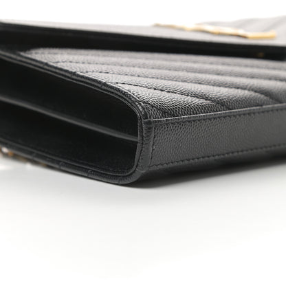 Saint Laurent Grain De Poudre Matelasse Chevron Monogram Chain Wallet Black 10 of 12