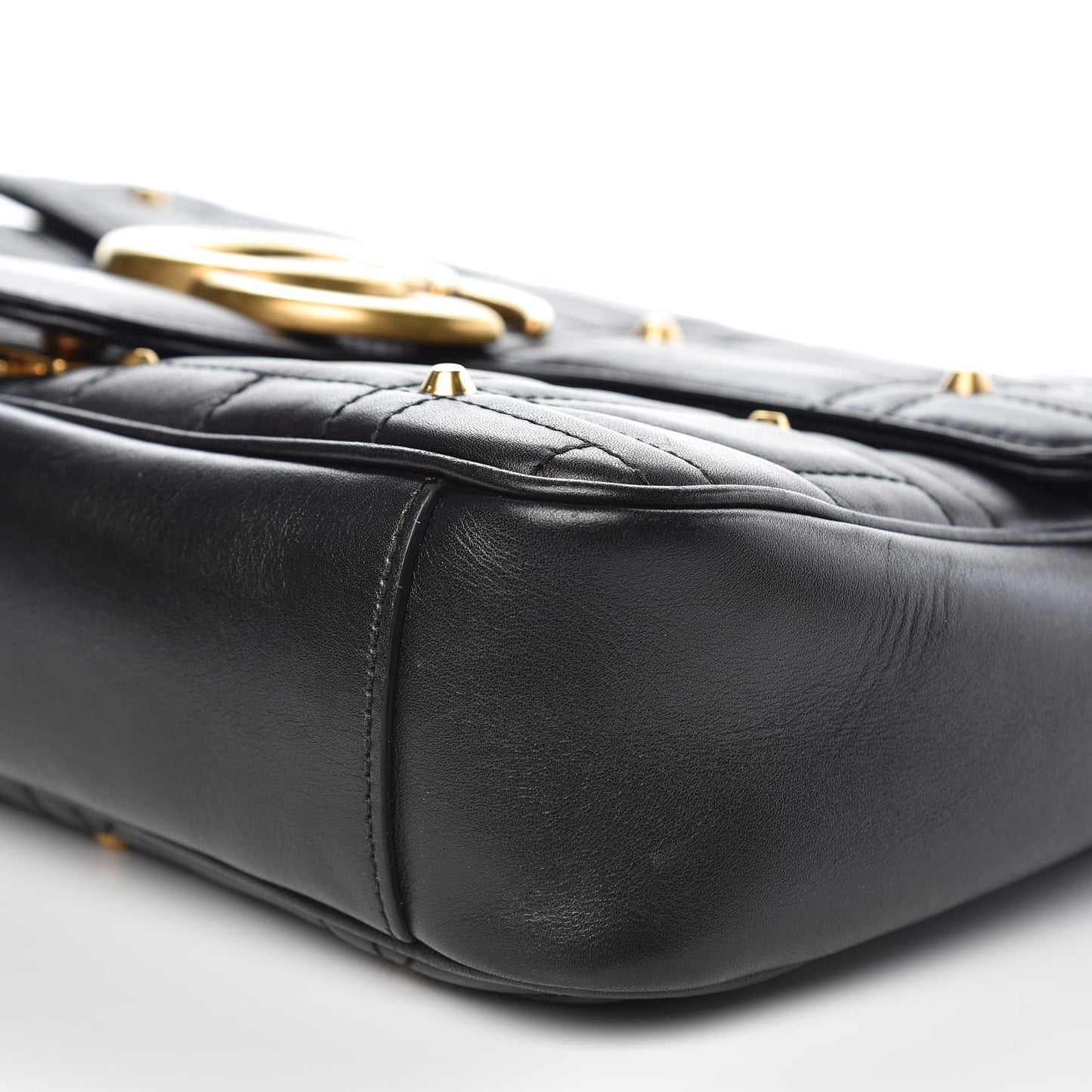 Calfskin Matelasse Studded Medium GG Marmont Shoulder Bag Black