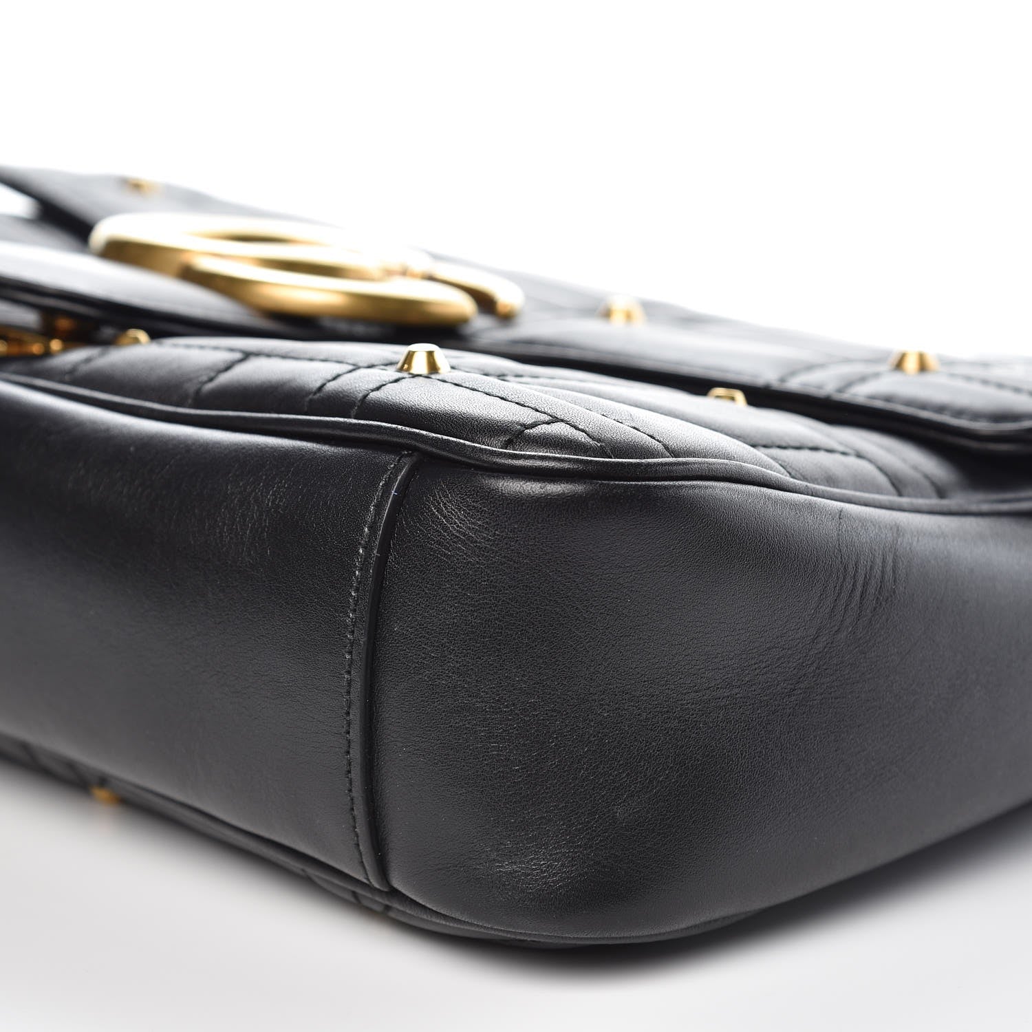 Gucci Calfskin Matelasse Studded Medium GG Marmont Shoulder Bag Black 11 of 12