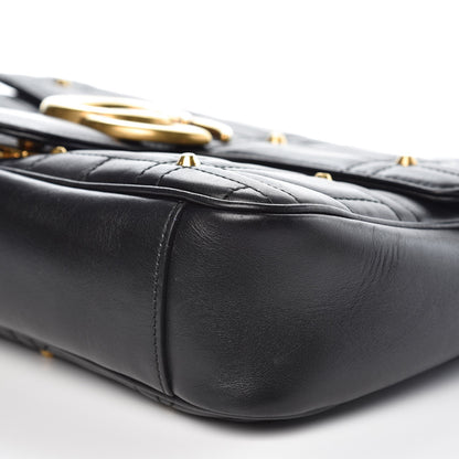 Gucci Calfskin Matelasse Studded Medium GG Marmont Shoulder Bag Black 11 of 12