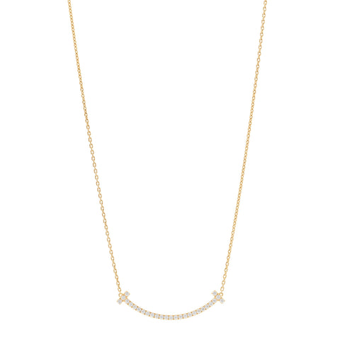 18K Yellow Gold Diamond Medium T Smile Pendant Necklace