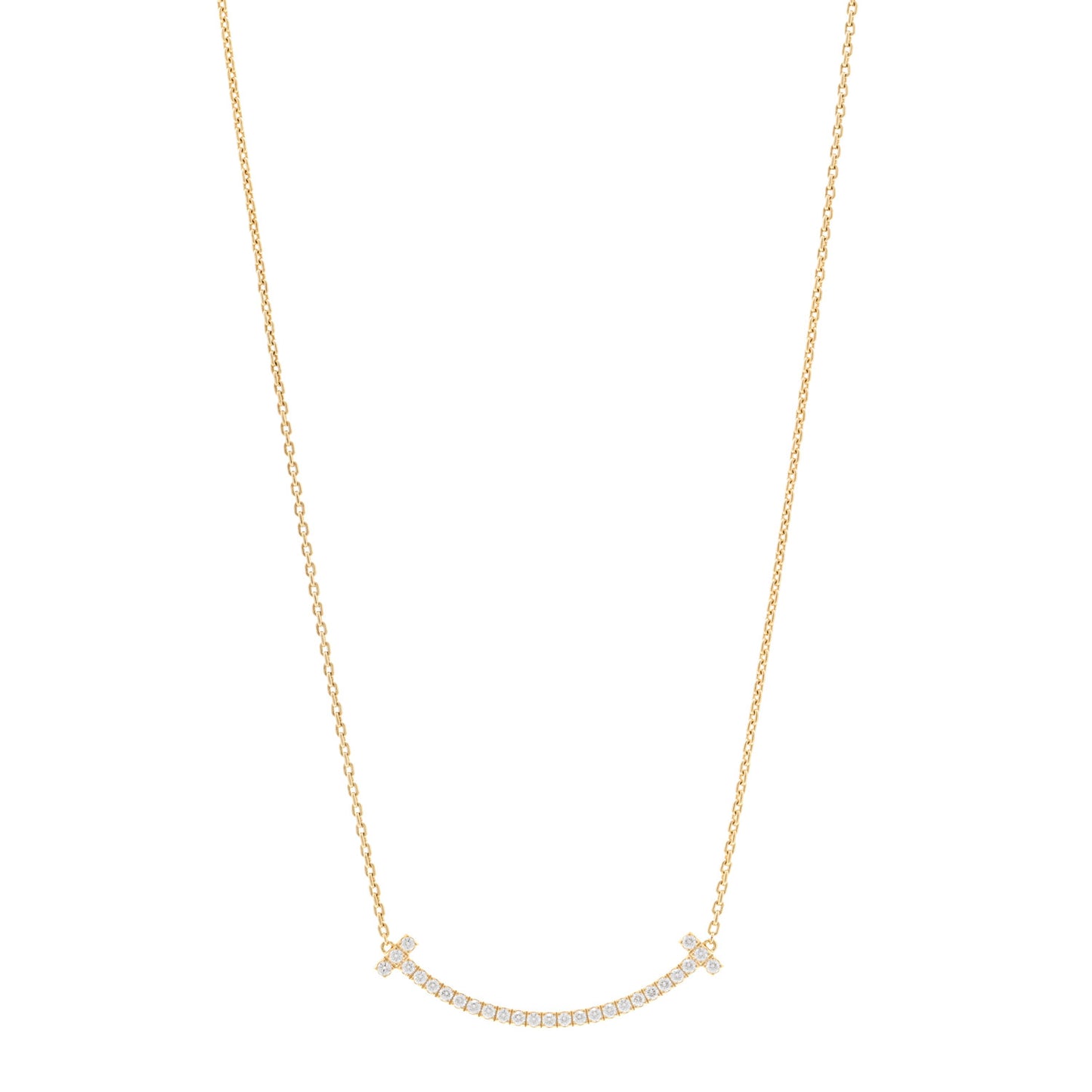 18K Yellow Gold Diamond Medium T Smile Pendant Necklace