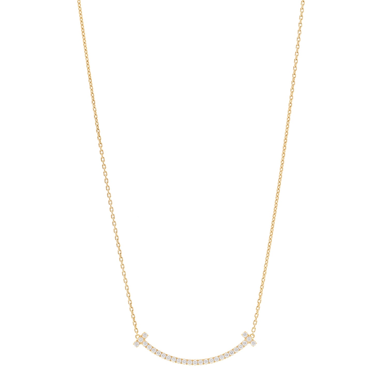 Tiffany 18K Yellow Gold Diamond Medium T Smile Pendant Necklace 1 of 5