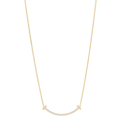 Tiffany 18K Yellow Gold Diamond Medium T Smile Pendant Necklace 1 of 5