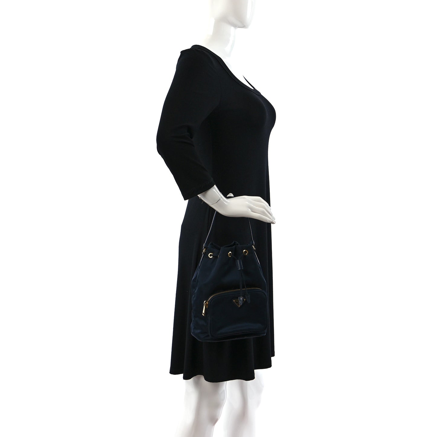 Saffiano Tessuto Nylon Mini Bucket Crossbody Bag Navy