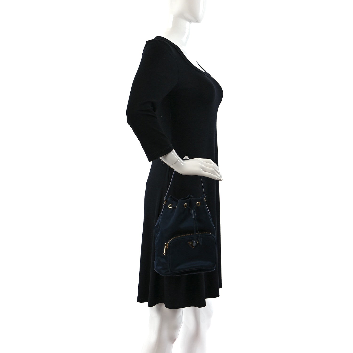 Prada Saffiano Tessuto Nylon Mini Bucket Crossbody Bag Navy 2 of 9
