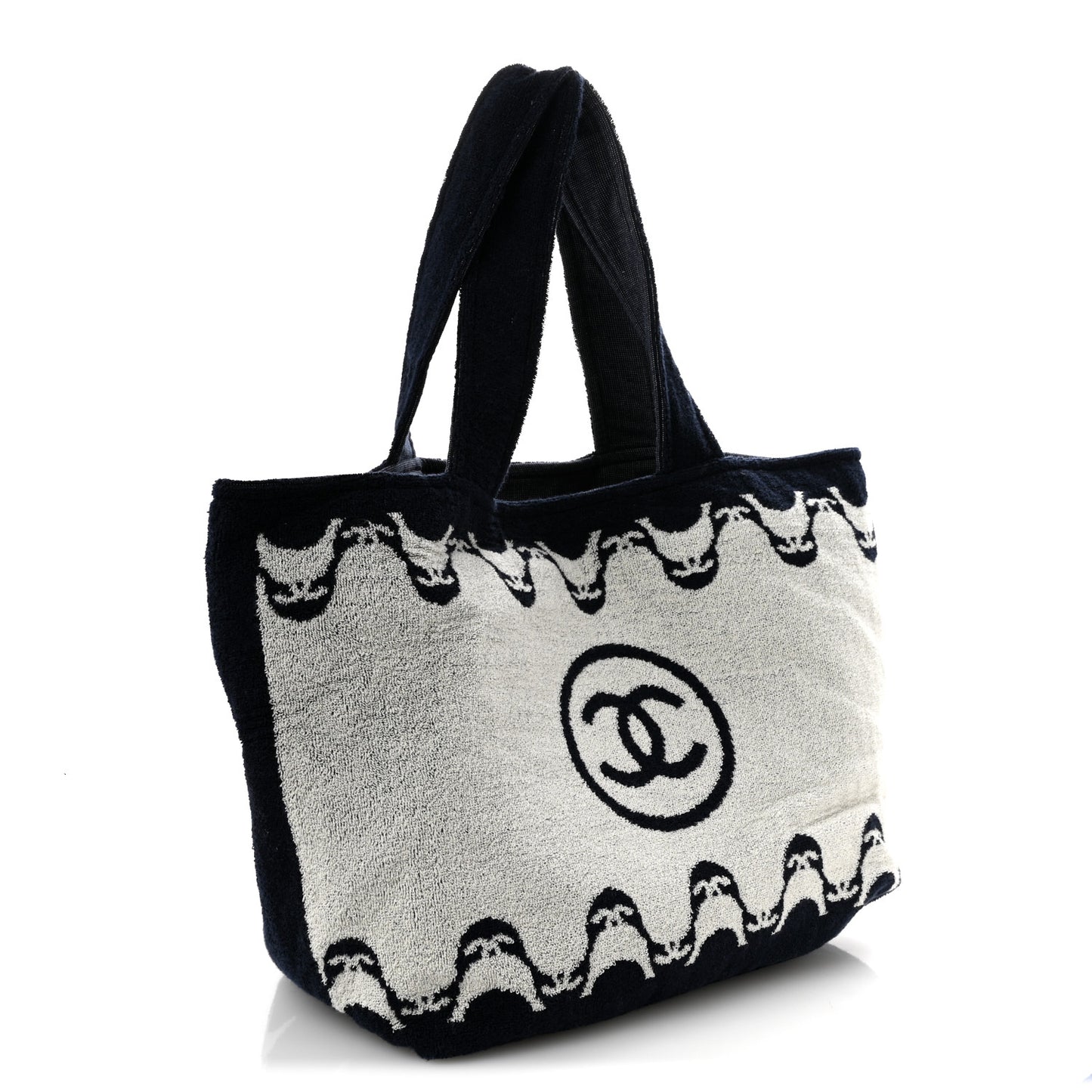 Terry Cotton CC Beach Tote Towel Set Ecru Dark Blue