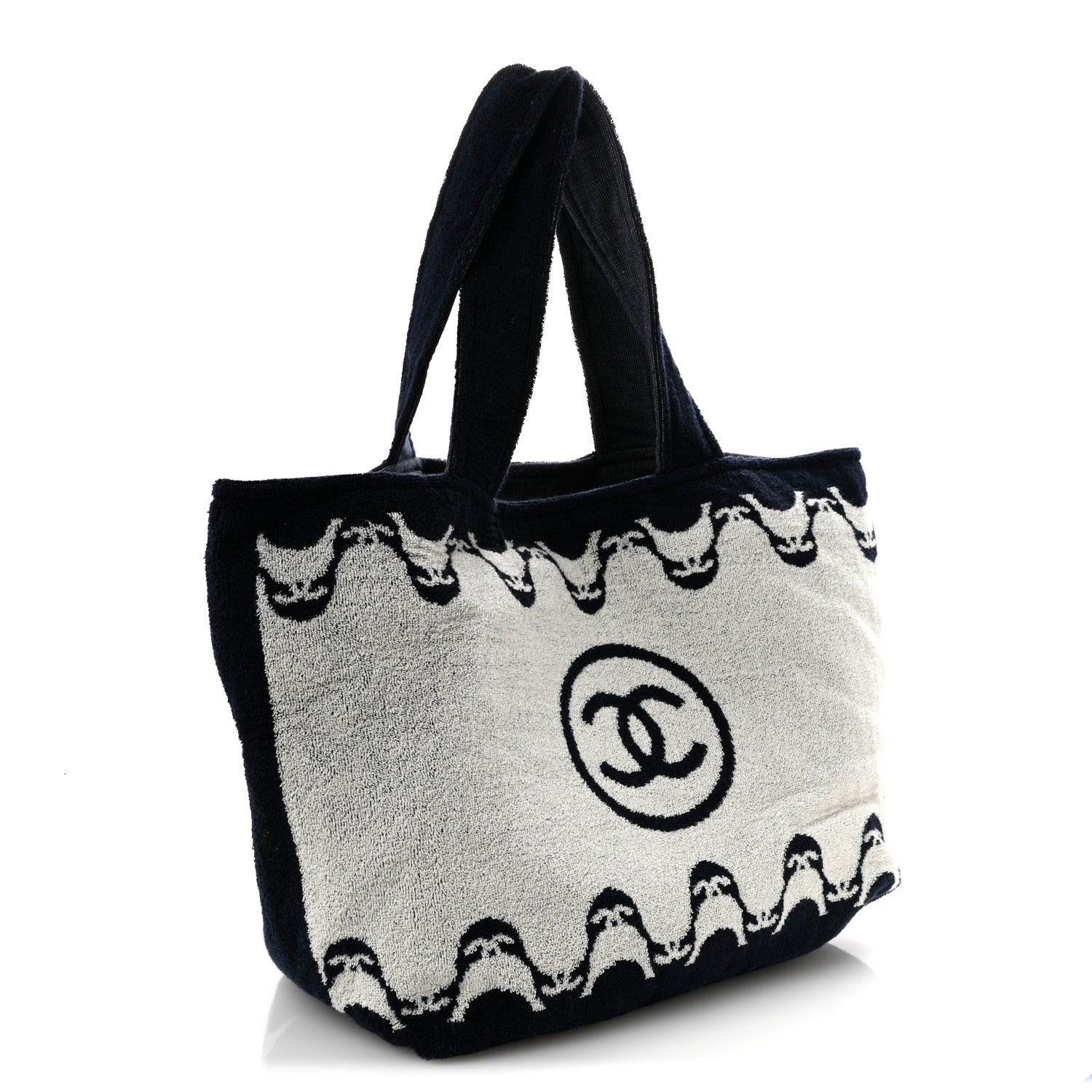 Chanel Terry Cotton CC Beach Tote Towel Set Ecru Dark Blue 4 of 11