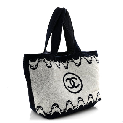 Chanel Terry Cotton CC Beach Tote Towel Set Ecru Dark Blue 4 of 11