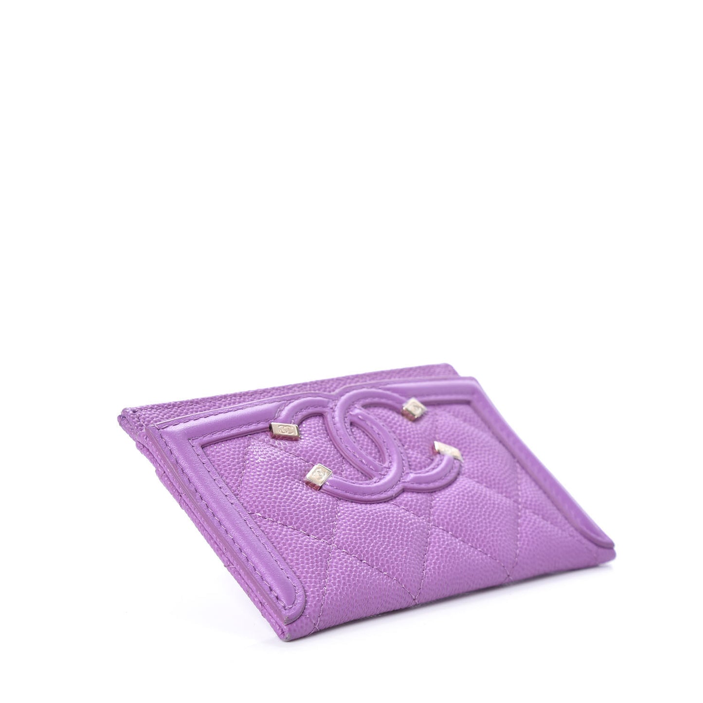 Caviar Quilted Filigree Card Holder Purple