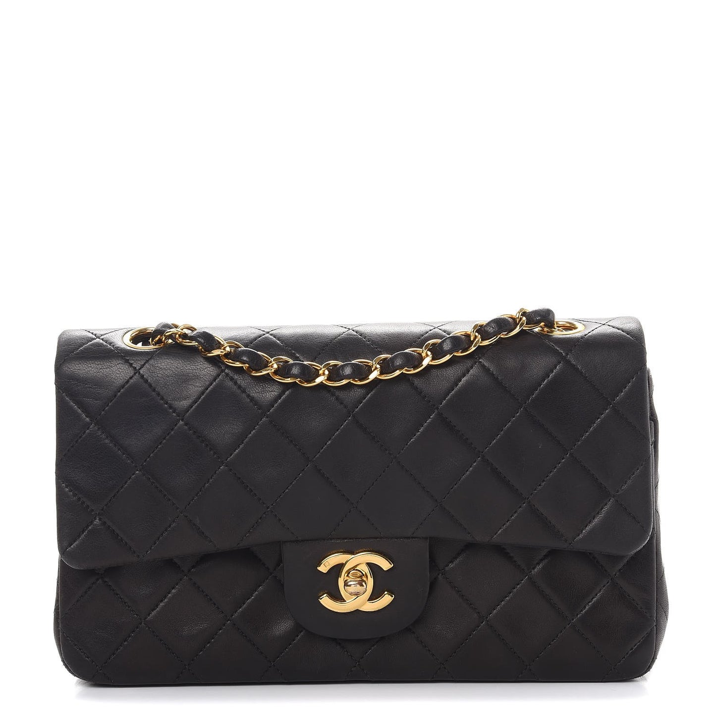 Lambskin Quilted Small Double Flap Black