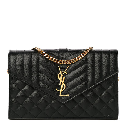 Saint Laurent Grain De Poudre Mixed Matelasse Triquilt Monogram Chain Wallet Black 1 of 11