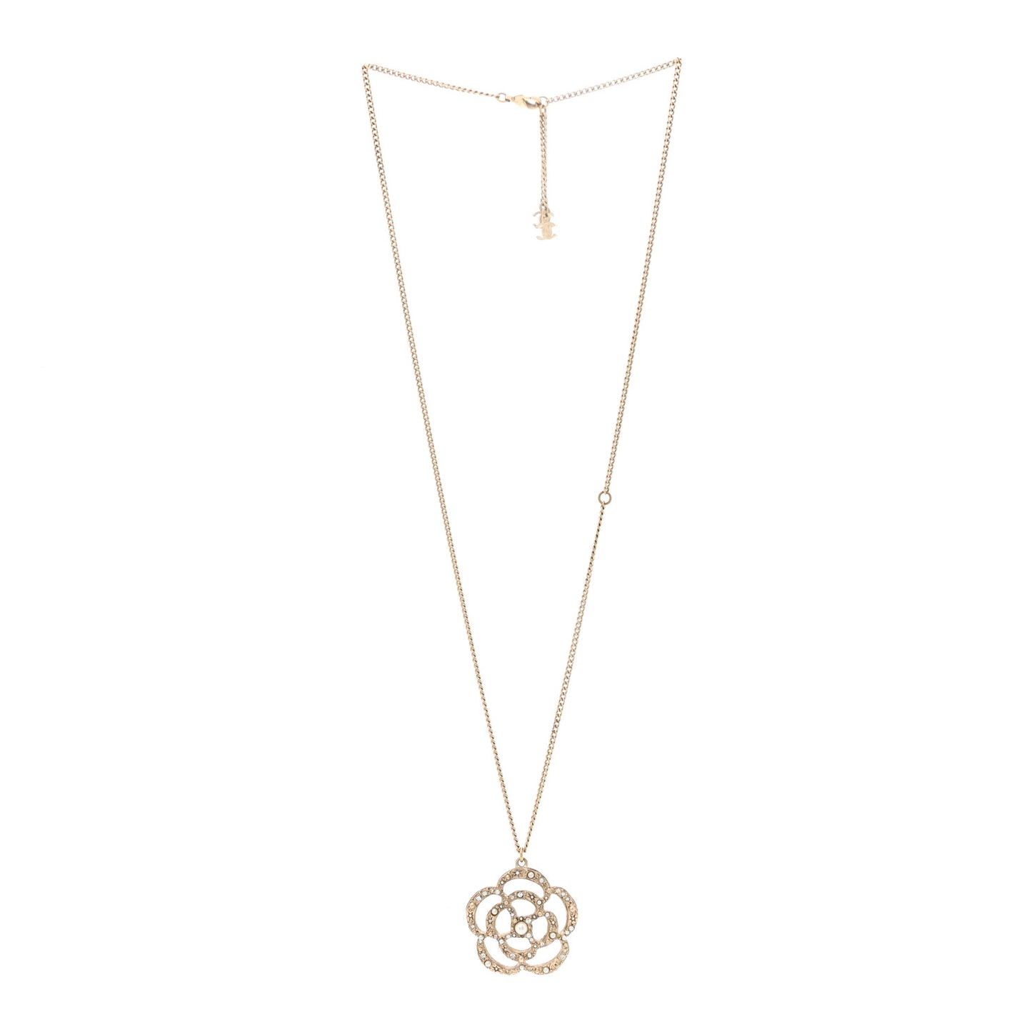 Pearl Crystal Large Camellia Pendant Necklace Light Gold
