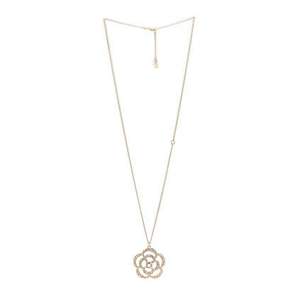 Chanel Pearl Crystal Large Camellia Pendant Necklace Light Gold 3 of 5