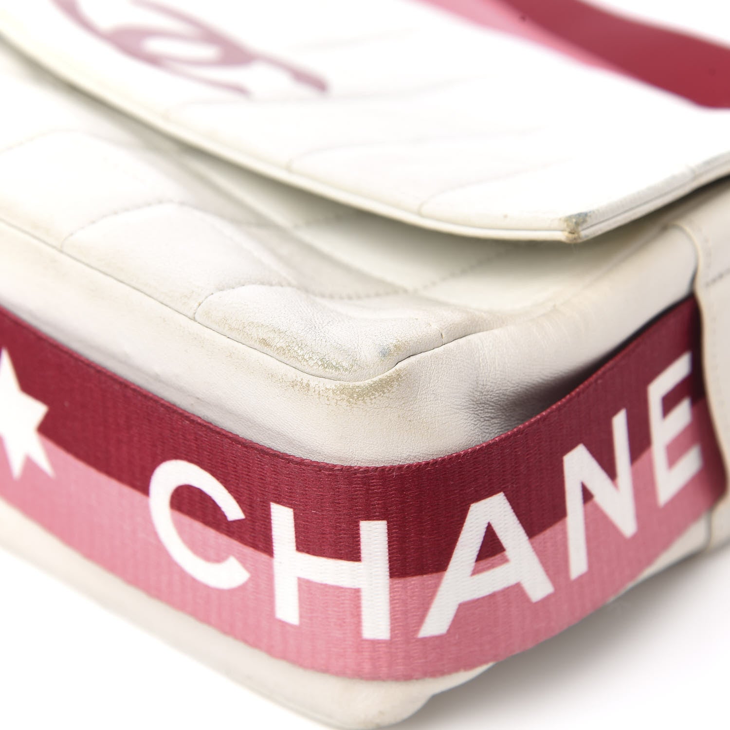 Chanel Lambskin Square Stitched Sport Flap White Red 10 of 15