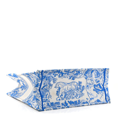 Christian Dior Transparent Canvas Embroidered Large Toile De Jouy Reverse Book Tote Fluorescent Blue 4 of 13