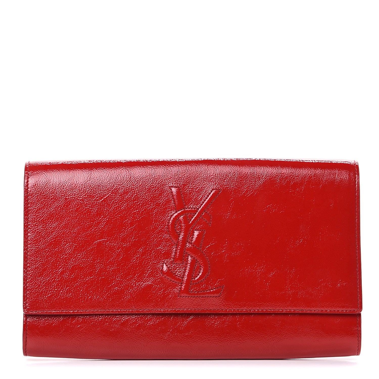 Saint Laurent Textured Patent Monogram Large Belle De Jour Clutch Red 1 of 6